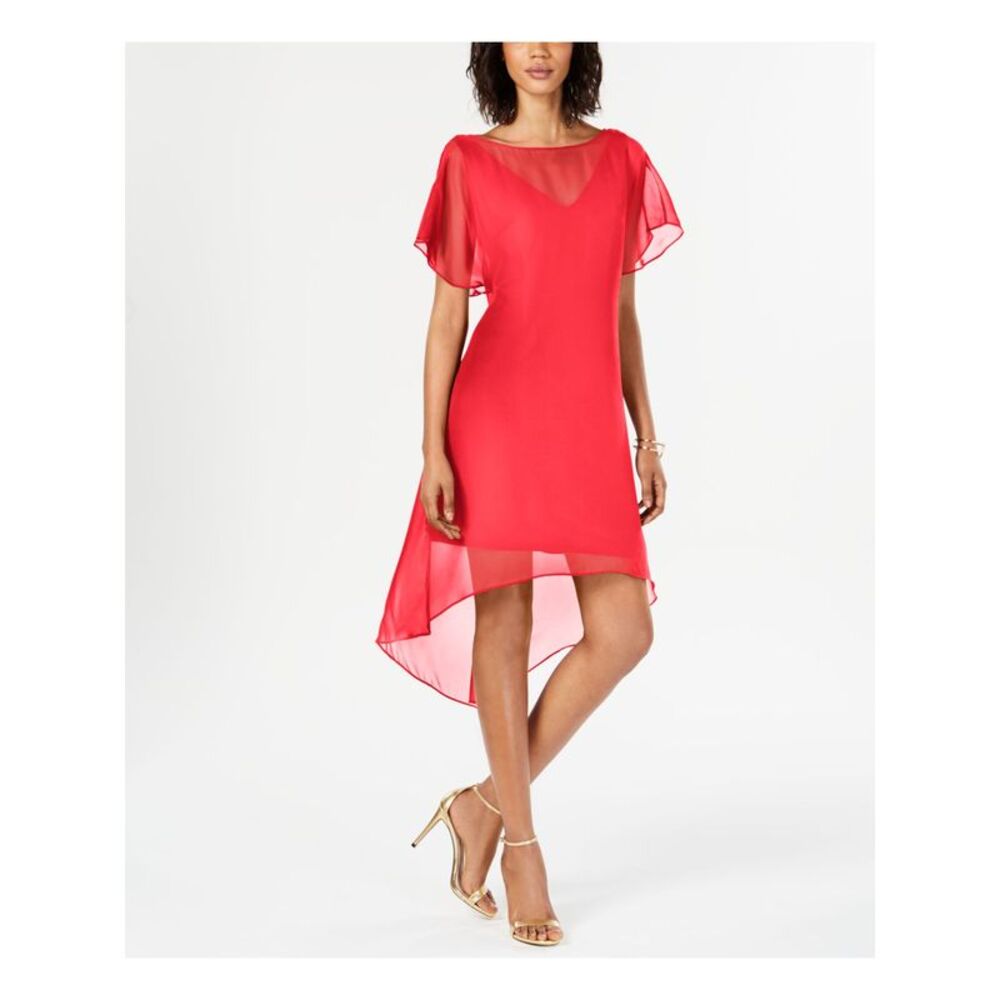 ADRIANNA PAPELL Womens Coral Overlay V Twist Back Lined Midi Dress XS